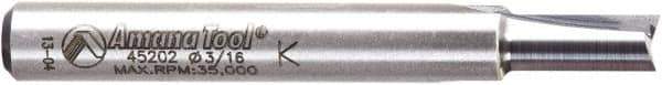 Amana Tool - 3/16" Diam, 1/4" Shank Diam, 7/16" Length of Cut, 2 Flute Straight Plunge Router Bit - 2" Overall Length, Solid Carbide - All Tool & Supply