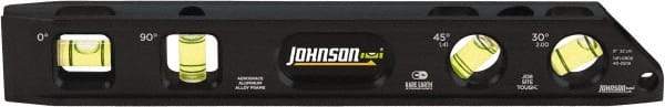 Johnson Level & Tool - Magnetic 9" Long 4 Vial Torpedo Level - Aluminum, Black, 1 30°, 1 45°, 1 Plumb & 1 Level Vial - All Tool & Supply