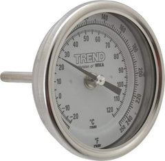 Wika - 2-1/2 Inch Long Stem, 3 Inch Dial Diameter, Stainless Steel, Back Connected Bi-Metal Thermometer - -20 to 120°C, 1% Accuracy - All Tool & Supply