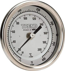 Wika - 2-1/2 Inch Long Stem, 3 Inch Dial Diameter, Stainless Steel, Back Connected Bi-Metal Thermometer - 10 to 200°C, 1% Accuracy - All Tool & Supply