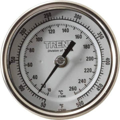 Wika - 2-1/2 Inch Long Stem, 3 Inch Dial Diameter, Stainless Steel, Back Connected Bi-Metal Thermometer - 10 to 260°C, 1% Accuracy - All Tool & Supply