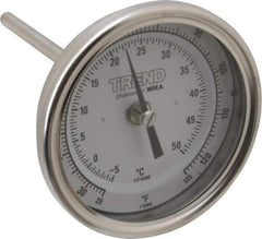 Wika - 4 Inch Long Stem, 3 Inch Dial Diameter, Stainless Steel, Back Connected Bi-Metal Thermometer - -5 to 50°C, 1% Accuracy - All Tool & Supply