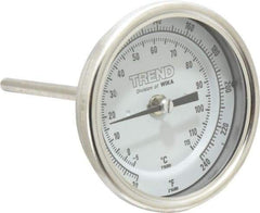 Wika - 4 Inch Long Stem, 3 Inch Dial Diameter, Stainless Steel, Back Connected Bi-Metal Thermometer - -5 to 115°C, 1% Accuracy - All Tool & Supply