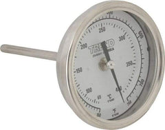 Wika - 4 Inch Long Stem, 3 Inch Dial Diameter, Stainless Steel, Back Connected Bi-Metal Thermometer - 65 to 400°C, 1% Accuracy - All Tool & Supply