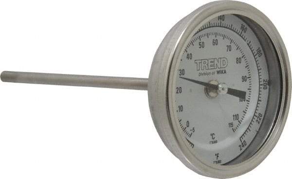 Wika - 6 Inch Long Stem, 3 Inch Dial Diameter, Stainless Steel, Back Connected Bi-Metal Thermometer - -5 to 115°C, 1% Accuracy - All Tool & Supply