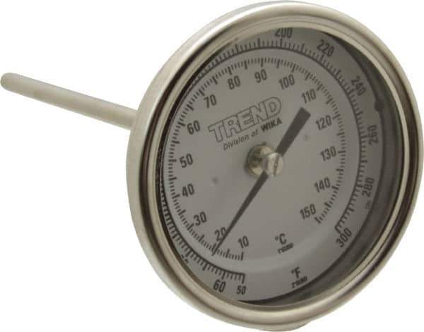 Wika - 6 Inch Long Stem, 3 Inch Dial Diameter, Stainless Steel, Back Connected Bi-Metal Thermometer - 10 to 150°C, 1% Accuracy - All Tool & Supply