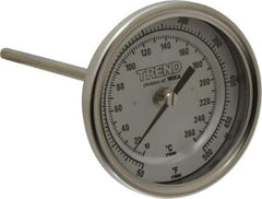 Wika - 6 Inch Long Stem, 3 Inch Dial Diameter, Stainless Steel, Back Connected Bi-Metal Thermometer - 10 to 260°C, 1% Accuracy - All Tool & Supply