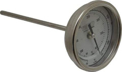 Wika - 6 Inch Long Stem, 3 Inch Dial Diameter, Stainless Steel, Back Connected Bi-Metal Thermometer - 65 to 400°C, 1% Accuracy - All Tool & Supply