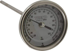 Wika - 9 Inch Long Stem, 3 Inch Dial Diameter, Stainless Steel, Back Connected Bi-Metal Thermometer - -20 to 120°C, 1% Accuracy - All Tool & Supply