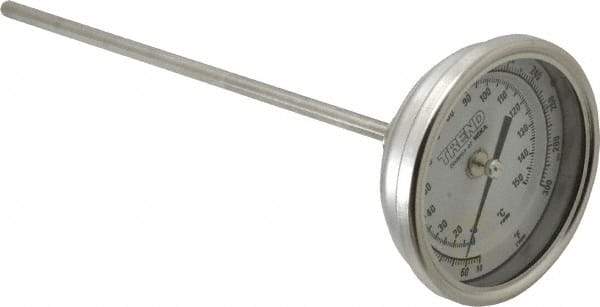 Wika - 9 Inch Long Stem, 3 Inch Dial Diameter, Stainless Steel, Back Connected Bi-Metal Thermometer - 10 to 150°C, 1% Accuracy - All Tool & Supply