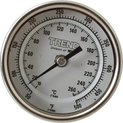 Wika - 9 Inch Long Stem, 3 Inch Dial Diameter, Stainless Steel, Back Connected Bi-Metal Thermometer - 10 to 260°C, 1% Accuracy - All Tool & Supply