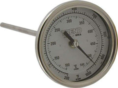 Wika - 9 Inch Long Stem, 3 Inch Dial Diameter, Stainless Steel, Back Connected Bi-Metal Thermometer - 100 to 540°C, 1% Accuracy - All Tool & Supply