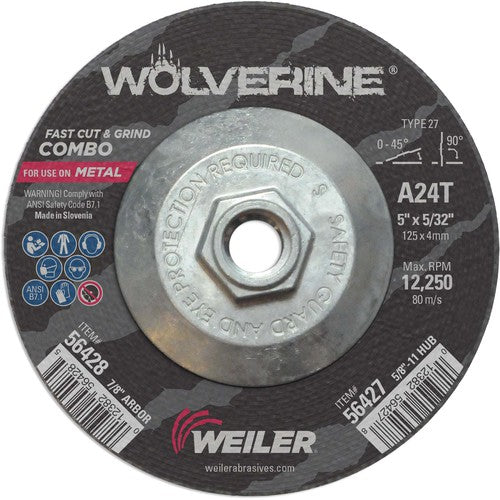 Vortec Pro 5″ × 1/8″ Type 27 Cutting Wheel, A24T, 5/8″-11 UNC Nut - All Tool & Supply