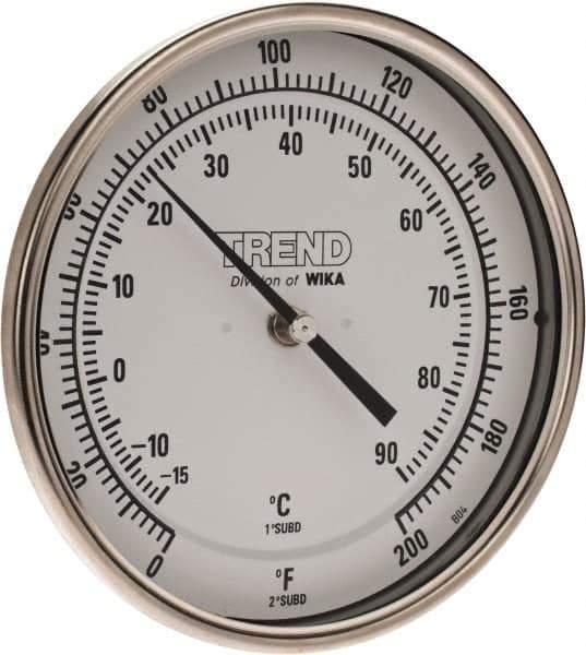 Wika - 2-1/2 Inch Long Stem, 5 Inch Dial Diameter, Stainless Steel, Back Connected Bi-Metal Thermometer - -15 to 90°C, 1% Accuracy - All Tool & Supply