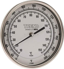 Wika - 2-1/2 Inch Long Stem, 5 Inch Dial Diameter, Stainless Steel, Back Connected Bi-Metal Thermometer - 10 to 150°C, 1% Accuracy - All Tool & Supply