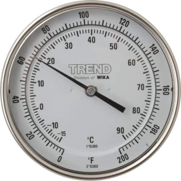 Wika - 4 Inch Long Stem, 5 Inch Dial Diameter, Stainless Steel, Back Connected Bi-Metal Thermometer - -15 to 90°C, 1% Accuracy - All Tool & Supply