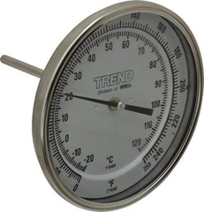 Wika - 4 Inch Long Stem, 5 Inch Dial Diameter, Stainless Steel, Back Connected Bi-Metal Thermometer - -20 to 120°C, 1% Accuracy - All Tool & Supply