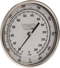 Wika - 9 Inch Long Stem, 5 Inch Dial Diameter, Stainless Steel, Back Connected Bi-Metal Thermometer - 10 to 260°C, 1% Accuracy - All Tool & Supply