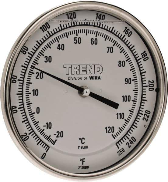 Wika - 2-1/2 Inch Long Stem, 5 Inch Dial Diameter, Stainless Steel, Back Connected Bi-Metal Thermometer - -20 to 120°C, 1% Accuracy - All Tool & Supply