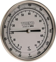 Wika - 4 Inch Long Stem, 5 Inch Dial Diameter, Stainless Steel, Back Connected Bi-Metal Thermometer - -5 to 115°C, 1% Accuracy - All Tool & Supply