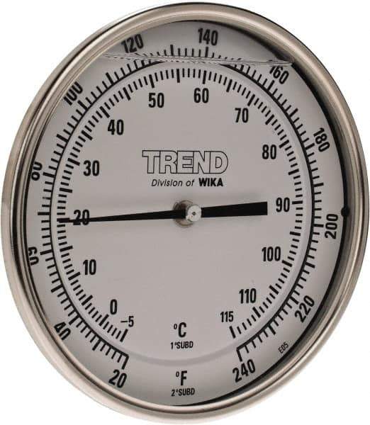 Wika - 6 Inch Long Stem, 5 Inch Dial Diameter, Stainless Steel, Back Connected Bi-Metal Thermometer - -5 to 115°C, 1% Accuracy - All Tool & Supply