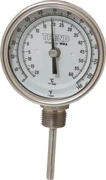 Wika - 2-1/2 Inch Long Stem, 3 Inch Dial Diameter, Stainless Steel, Bottom Connected Bi-Metal Thermometer - -20 to 60°C, 1% Accuracy - All Tool & Supply