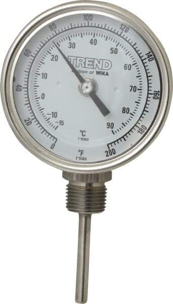 Wika - 2-1/2 Inch Long Stem, 3 Inch Dial Diameter, Stainless Steel, Bottom Connected Bi-Metal Thermometer - -15 to 90°C, 1% Accuracy - All Tool & Supply