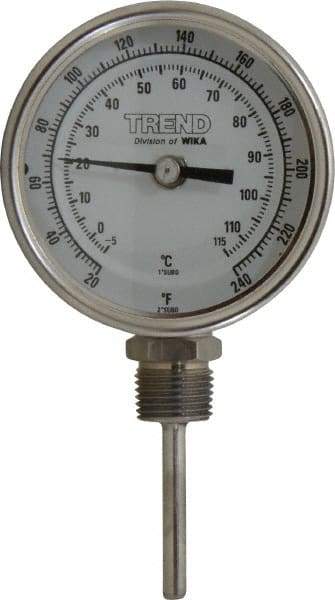 Wika - 2-1/2 Inch Long Stem, 3 Inch Dial Diameter, Stainless Steel, Bottom Connected Bi-Metal Thermometer - -5 to 115°C, 1% Accuracy - All Tool & Supply