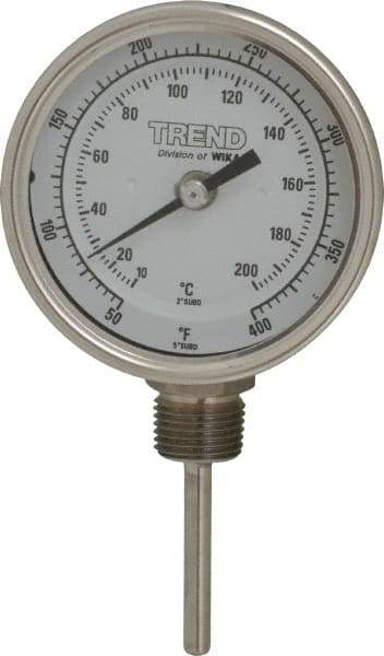 Wika - 2-1/2 Inch Long Stem, 3 Inch Dial Diameter, Stainless Steel, Bottom Connected Bi-Metal Thermometer - 10 to 200°C, 1% Accuracy - All Tool & Supply