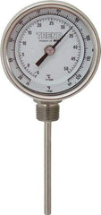 Wika - 4 Inch Long Stem, 3 Inch Dial Diameter, Stainless Steel, Bottom Connected Bi-Metal Thermometer - -5 to 50°C, 1% Accuracy - All Tool & Supply