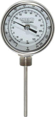 Wika - 4 Inch Long Stem, 3 Inch Dial Diameter, Stainless Steel, Bottom Connected Bi-Metal Thermometer - -20 to 120°C, 1% Accuracy - All Tool & Supply