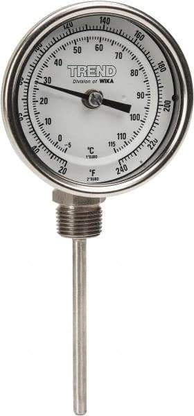 Wika - 4 Inch Long Stem, 3 Inch Dial Diameter, Stainless Steel, Bottom Connected Bi-Metal Thermometer - -5 to 115°C, 1% Accuracy - All Tool & Supply