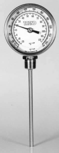 Wika - 9 Inch Long Stem, 5 Inch Dial Diameter, Stainless Steel, Bottom Connected Bi-Metal Thermometer - -15 to 90°C, 1% Accuracy - All Tool & Supply