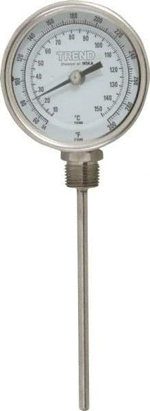 Wika - 6 Inch Long Stem, 3 Inch Dial Diameter, Stainless Steel, Bottom Connected Bi-Metal Thermometer - 10 to 150°C, 1% Accuracy - All Tool & Supply