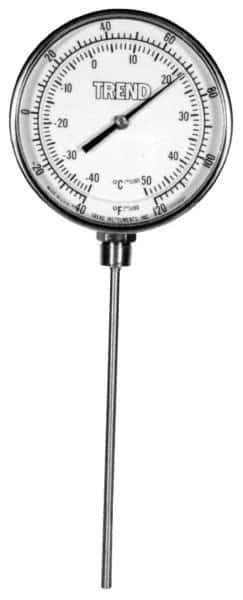 Wika - 6 Inch Long Stem, 5 Inch Dial Diameter, Stainless Steel, Bottom Connected Bi-Metal Thermometer - -5 to 115°C, 1% Accuracy - All Tool & Supply