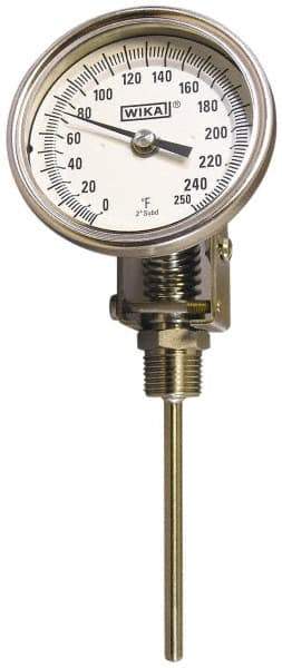 Wika - 2-1/2 Inch Long Stem, Stainless Steel, Adjustable Angle Bi-Metal Thermometer - -70 to 70°C, 1% Accuracy - All Tool & Supply