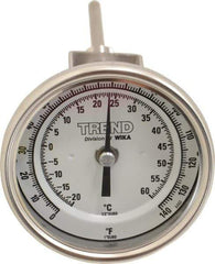 Wika - 4 Inch Long Stem, 3 Inch Dial Diameter, Stainless Steel, Adjustable Angle Bi-Metal Thermometer - -20 to 60°C, 1% Accuracy - All Tool & Supply