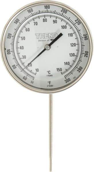 Wika - 6 Inch Long Stem, 5 Inch Dial Diameter, Stainless Steel, Adjustable Angle Bi-Metal Thermometer - 10 to 150°C, 1% Accuracy - All Tool & Supply