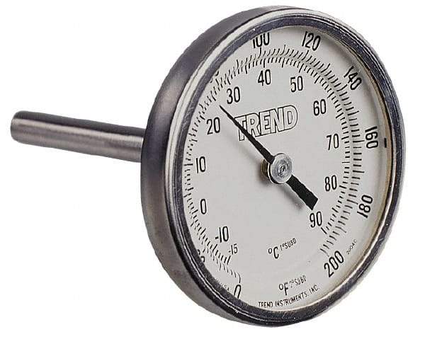 Wika - 2-1/2 Inch Long Stem, 2 Inch Dial Diameter, Stainless Steel, Back Connected Bi-Metal Thermometer - 100 to 540°C, 1% Accuracy - All Tool & Supply