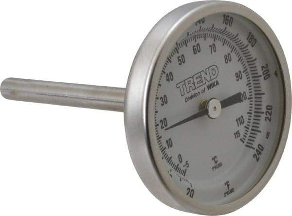 Wika - 2-1/2 Inch Long Stem, 2 Inch Dial Diameter, Stainless Steel, Back Connected Bi-Metal Thermometer - -5 to 115°C, 1% Accuracy - All Tool & Supply