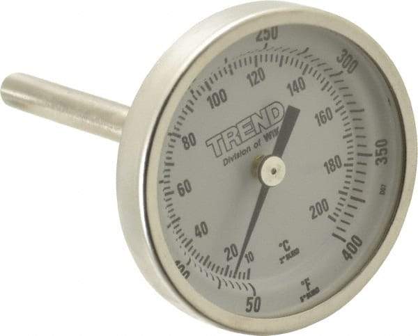 Wika - 2-1/2 Inch Long Stem, 2 Inch Dial Diameter, Stainless Steel, Back Connected Bi-Metal Thermometer - 10 to 200°C, 1% Accuracy - All Tool & Supply