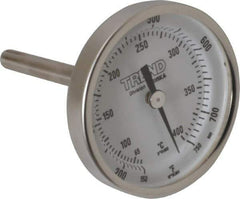 Wika - 2-1/2 Inch Long Stem, 2 Inch Dial Diameter, Stainless Steel, Back Connected Bi-Metal Thermometer - 65 to 400°C, 1% Accuracy - All Tool & Supply