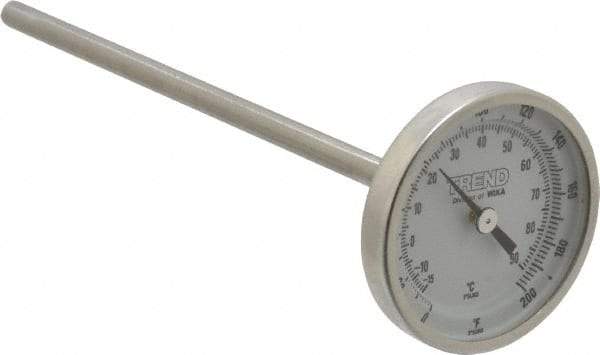 Wika - 6 Inch Long Stem, 2 Inch Dial Diameter, Stainless Steel, Back Connected Bi-Metal Thermometer - -15 to 90°C, 1% Accuracy - All Tool & Supply