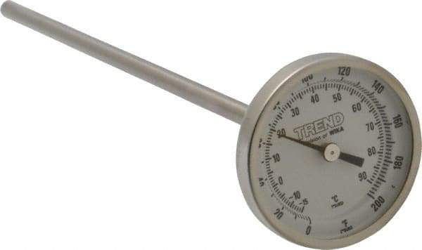 Wika - 9 Inch Long Stem, 2 Inch Dial Diameter, Stainless Steel, Back Connected Bi-Metal Thermometer - -15 to 90°C, 1% Accuracy - All Tool & Supply