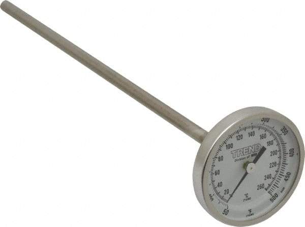 Wika - 9 Inch Long Stem, 2 Inch Dial Diameter, Stainless Steel, Back Connected Bi-Metal Thermometer - 10 to 260°C, 1% Accuracy - All Tool & Supply