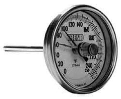 Wika - 9 Inch Long Stem, 3 Inch Dial Diameter, Stainless Steel, Back Connected Bi-Metal Thermometer - 65 to 400°C, 1% Accuracy - All Tool & Supply