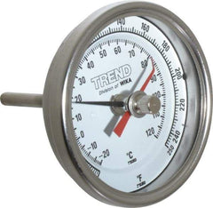 Wika - 2-1/2 Inch Long Stem, 3 Inch Dial Diameter, Stainless Steel, Back Connected Bi-Metal Thermometer - -20 to 120°C, 1% Accuracy - All Tool & Supply