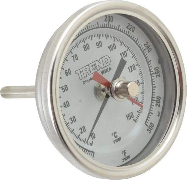 Wika - 2-1/2 Inch Long Stem, 3 Inch Dial Diameter, Stainless Steel, Back Connected Bi-Metal Thermometer - 10 to 150°C, 1% Accuracy - All Tool & Supply