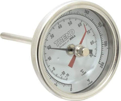 Wika - 4 Inch Long Stem, 3 Inch Dial Diameter, Stainless Steel, Back Connected Bi-Metal Thermometer - -15 to 90°C, 1% Accuracy - All Tool & Supply