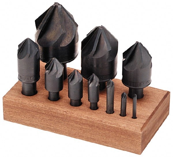 M.A. Ford - 10 Piece, 1/8 to 1-1/2" Head Diam, 90° Included Angle, Countersink Set - All Tool & Supply